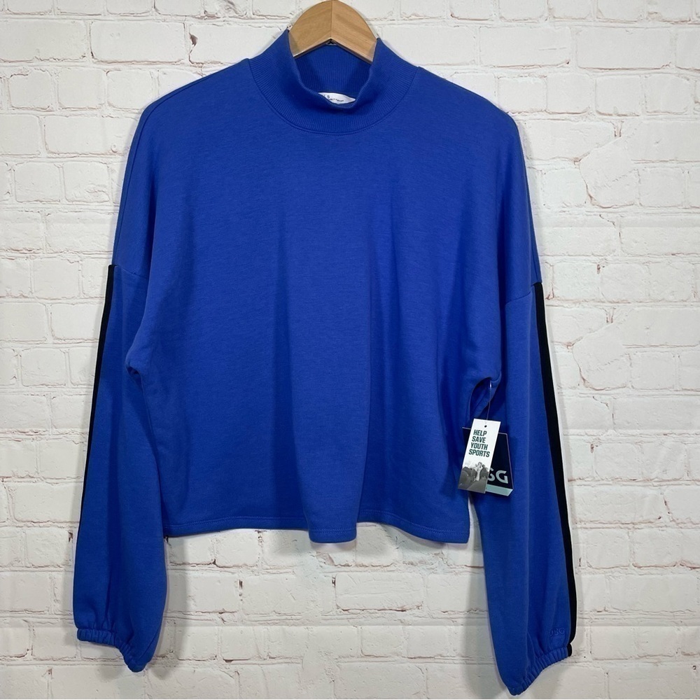 DSG Sweater Women's Size Small Blue Striped Cozy Rib Crew Sweatshirt NWT